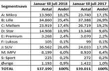 Oversigt over hvilken type biler, danskerne køber. 